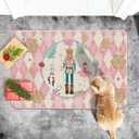 Artoid Mode Pink Diamond Plaid Nutcracker Christmas Doormat, Winter Home Decor Low-Profile Door Mat Floor Mat 24x35 Inch