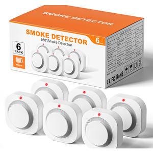 Smoke Alarm Fire Detector,Battery Operated Photoelectric Smoke Detector with Test Button and Low Battery Warning, Fire Alarms Smoke Detectors for Home, 6 Pack