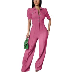 Women's formal elegant and sexy straight pants business party jumpsuit (Pink, S)