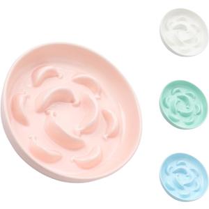 Ceramic Cat Slow Feeder Bowl - Pastel Series Cat Plate for Dry and Wet Food - Cute Maze Feeder Dish for Healthy Eating - Dishwasher Safe - 6.3''W x 1.2''H - 7 OZ - Light Pink