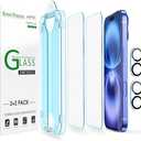 amFilm Auto-Alignment OneTouch for iPhone 16 Plus [6.7''] Screen Protector + Camera Lens Protector, Tempered Glass, 30 seconds Installation, Bubble Free, Case Friendly, Anti-Scratch [2+2 Pack]