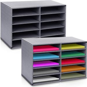 Dispowreath 2 Pack 10 Slots Construction Paper Storage, Classroom Mailboxes, Back to School Literature Cardboard Paper Organizer for Teacher, Office, 19.7 x 12.4 x 11.8 Inches(White,Stripes)