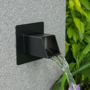 2 Inch 316 Stainless Steel Square Water Fountain Spout with Integrated Spray Baffle, Waterfall Spillway Scupper for Outdoor Decors, Pools, Ponds, Water Walls (Black)