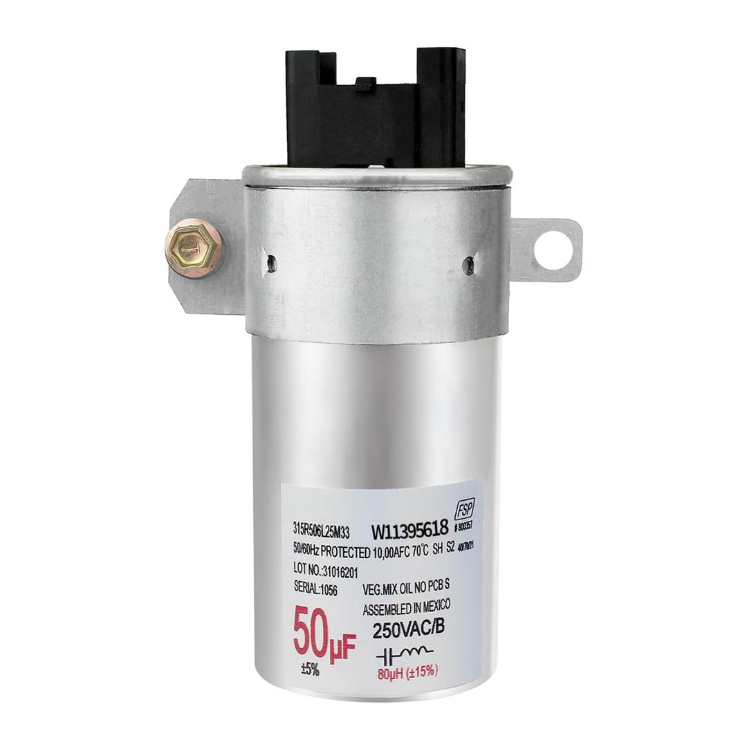 Upgrade W11395618 Motor Run Capacitor Replace W11315694 W10866250 W10843769 W11158831 W10390446 W11162560 Washing Machine 50uf Capacitor for Maytag Whirlpool Kenmore Washing Machine Part 2-Year Qa
