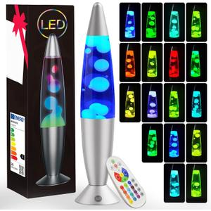 Liquid Motion Lamps 17 Colors Changing Lamp with Remote, 13.5 Inch Small Relax Night Light for Kids Adults, Pink, Blue, Green, Red, Purple Glitter Mood Lighting for Home Decor, Bedroom, Office (Silver)