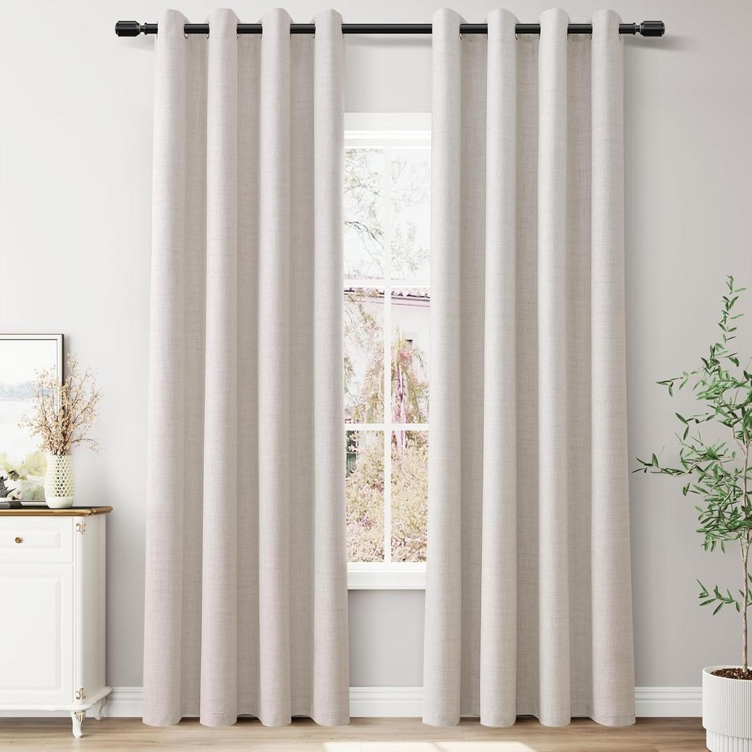 Joywell Natural Cream Beige Linen Full Blackout Curtains 84 Inches Long,Grommet Thermal Insulated Black Out Darkening Window Textured Drapes for Bedroom Living Room Nursery,2 Panels Set,52 x 84 Inch (52"W x 84"L (Pack of 2))