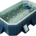 7FT Foldable Metal Frame Kids Pool - Non-Inflatable Hard Plastic Swimming Pool for Children, Adults & Pets | Outdoor Backyard Water Play & Baby Ball Pit (81''x55''x21'')