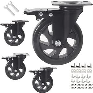 5 Inch Caster Wheels, Casters Set of 8, Heavy Duty Casters with Brake 2200 Lbs,Swivel Caster Wheels with Top Plate, Industrial Caster Wheels for Workbench, Cart, Furniture