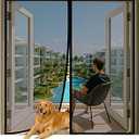 MAGZO Magnetic Screen Door Fit Door Size 72 x 96 Inch, Screen Size 74" x 97" Strong Magnet French Style Mesh, Heavy Duty Fiberglass Mesh with Hook & Loop for Sliding Entrance, Gray