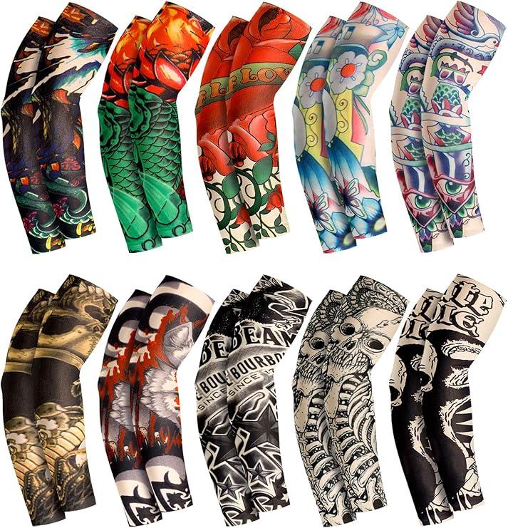 Boao 20 Pcs Men's Cooling Arm Sleeves Long Fingerless Arm Cover Anti Slip UV Sun Protection Sports Temporary Tattoo Sleeves M