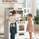 BIERUM Wooden Play Kitchen for Kids Ages 3-8 with Lights & Sounds, Pretend Play Kitchen Set with Stove, Ice Maker, Coffee Maker, Oven & Accessories, Toddler Kitchen Playset for Boys and Girls (White)