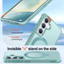 HuwaiH 360° Rotatable Magnetic Ring Stand for Samsung Galaxy S24 Plus/S25 Plus Case, Compatible with MagSafe, Military-Grade Shockproof, Anti-Scratch Matte Translucent Phone Case(Lake Blue)