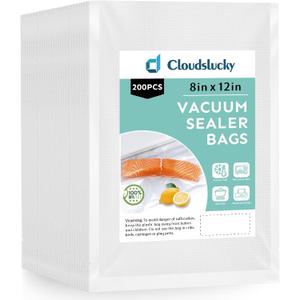 Vacuum Sealer Bags for Food Quart 8"x12" 200 Pcs Seal a Meal Bag, Food Saver Bags Sous Vide Bags Pre-cut Thick BPA-Free Textured Heavy Duty Vacuum Seal, Meat Cheese Dry Goods