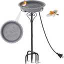 Heated Bird Bath for Outside Winter, Powerful 100W Thermostat Control Water Heated BirdBaths Bowl for Outdoors with 5-Prong Metal Base Heated Bird Bath for Garden Patio Yard Lawn (Gray) (Grey-Freestanding)