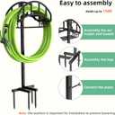 Garden Hose Holder - Upgraded Metal Reel With Tool Storage Basket, Heavy Duty Freestanding Water Hose Holder Holds 150ft, Detachable Storage Hanger for Outside