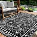 Outdoor Patio Plastic Straw Rug - 5x8 ft Outdoor Camping Rug Waterproof Reversible, Area Carpet Patios Clearance RV, Outside Porch Balcony Deck for Camper, Classic & Black