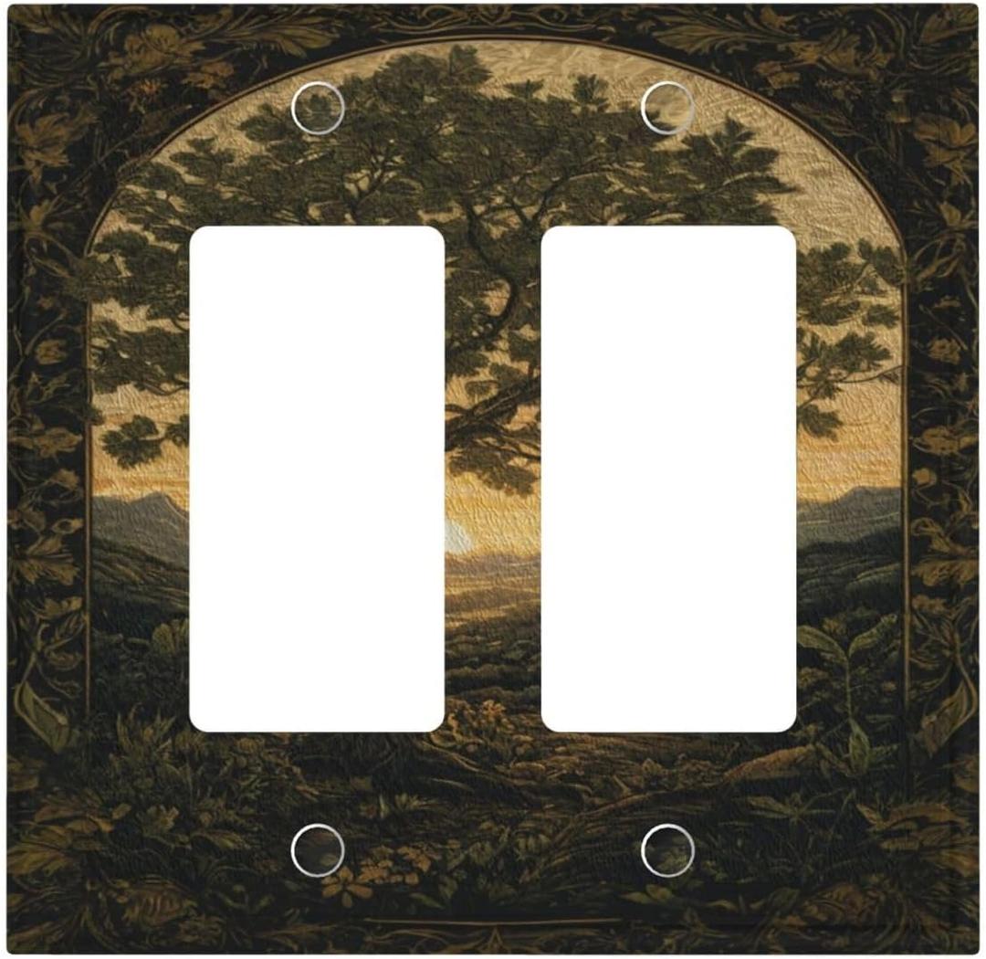 Decorative Art Light Switch Covers Tree 2 Gang Dual Rocker Outlet Switch plate Faceplate GFCI