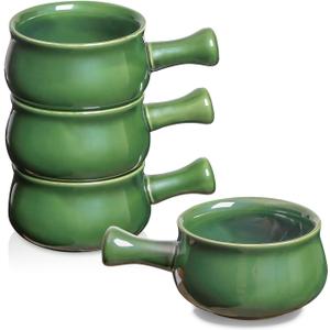 vicrays French Onion Soup Bowls With Handles, 26 Ounce for Soup, Chili, Beef Stew, Chip Resistant, Dishwasher Microwave Safe, Set of 4 (Green)
