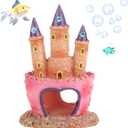 Fish Tank Decorations Pink Castle Aquarium Decorations Resin Fish Cave Hideouts Large Aquarium Decor,Vintage Castle Fish Tank Accessories for Betta Fish Freshwater and Saltwater Fishtanks