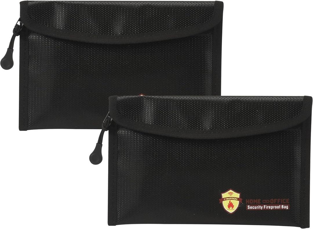 2 Pack Small Fireproof Bag (5 x 8 inches), Non-Itchy Fireproof Wallet Bag for Valuables, Jewelry, Cash, Passport, Invoice, Currency & Keys(Black)