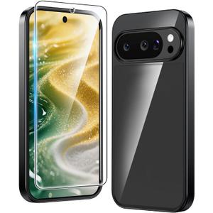 FNTCASE for Google Pixel-10-Pro XL Case: Clear Pixel 9 Pro XL Phone Cases with Screen Protector Slim Rugged Cell Cover Transparent Anti Yellowing Shockproof Protective (Black)