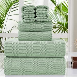 Oliven 8 Piece Oversized Green Bath Towel Set-2 Extra Large Bath Sheets,2 Hand Towels,4 Washcloths-400GSM Soft Highly Absorbent Quick Dry Beach Chair Towel Woven Towel for Bathroom Hotel and Spa