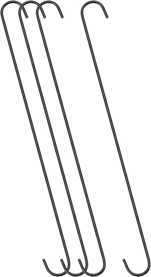 uxcell S Hanging Hooks, 20inch/500mm Extra Long Steel Hanger, Indoor Outdoor Uses for Garden, Bathroom, Closet, Workshop, Kitchen, Black, 4Pcs