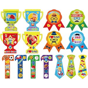 Qyeahkj 30pcs Father's Day Craft Kits for Kids, Fun DIY Paper Handmade Trophy Tie Craft for Daddys Day Girls Boys Home Classroom Indoor Game Activities Favors