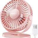SWEETFULL USB Desk Fan Small Quiet - 3 Speeds Mini Personal Portable Fan 360 Rotation Adjustable, 5.5 Inch Office Table Cooling Gadgets on Desktop (Pink) (Standard Size)