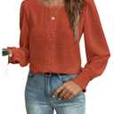 WDIRARA Women's Solid Swiss Dots Guipure Long Sleeve Blouse Top Rust Brown Medium