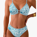 Fanuerg Women's Triangle Bikini Sets O Ring Linked Two Piece Swimsuits Floral Printed Cheeky Bathing Suit Size M