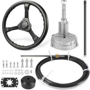 Boat Steering System 13ft, Outboard Steering Kit with 3/4" Standard Tapered Shaft, Steering Control Cable for Yachts, Fishing Boats & Watercraft - Includes Steering Wheel Boat Steering System 13ft, Outboard Steering Kit with 3/4" Standard Tapered Shaft, Steering Control Cable for Yachts, Fishing Boats & Watercraft - Includes Steering Wheel