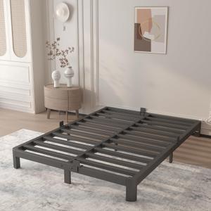 6 Inch Bed Frame Full Size with Metal Gaskets, Heavy Duty Steel Support 3500 LBS, No Box Spring Needed, DIY Headboard, Anti-Slip Mattress Stopper, Round Corner Leg, Easy Assembly, Black