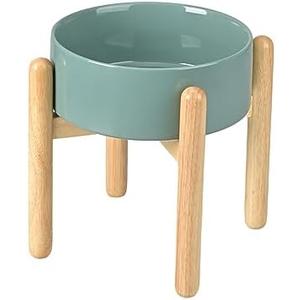 SPUNKYJUNKY Elevated Ceramic Dog Food and Water Bowl with Wooden Stand for Medium and Large Dogs (Single 60OZ, Dark Green)
