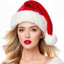 OGAJO Christmas Hat Santa Hats for Adults Unisex Red Velvet Extra Thicken Xmas Hat for New Year Festive Holiday Party (Red - Single Pack)