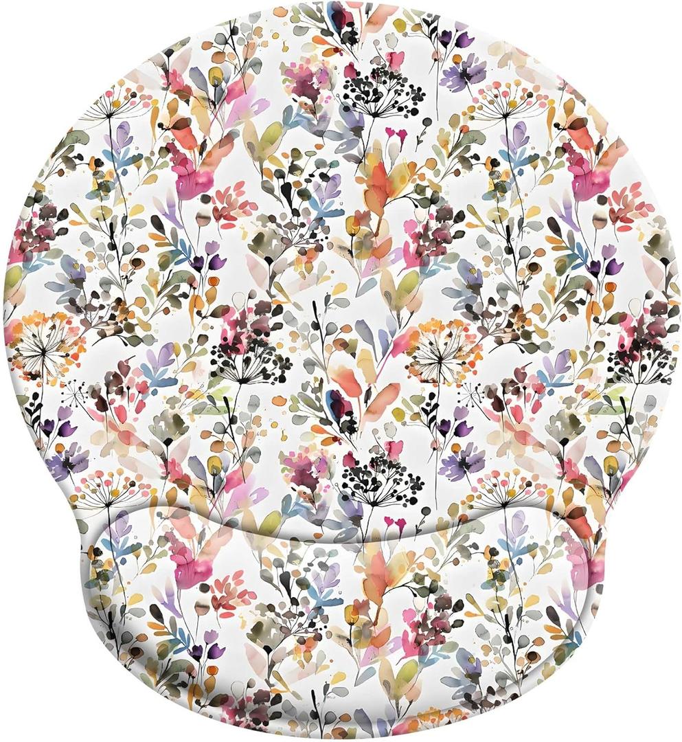 Watercolo Flowers Mouse Pad with Wrist Rest, Floral Patterns Mousepad for Desk. Premium-Textured Mouse Mat, Non-Slip Rubber Base Mousepad for Laptop, Computer & Pc