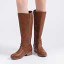 Women's Slouchy Knee High Boots Low Heel Comfort Round Toe Tall Calf Flat Riding Combat Boots for Women. (8.5, Tan Pu 113)