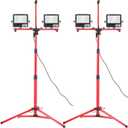 VEVOR LED Work Light with Stand, 2PCS 10000 Lumen Dual-head LED Work Light with 27.6"-68.1" Adjustable and Foldable Tripod Stand, IP65 Waterproofed LED Tripod Work Light, with 5000 K Color Temperature