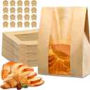 100 Pcs Bread Bags for Homemade Bread, Sourdough Paper Bags With Window, 50% Thicker 13.7x8.2x3.7in, A Large Bakery Bag Used for Storage Sourdough & Snacks, 110 Cute Sealing Stickers With Ties
