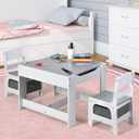 Costzon Kids Table and Chair Set, 3 in 1 Wooden Activity Table for Toddlers Arts, Crafts, Drawing, Reading, Playroom, Toddler Table and Chair Set w/ 2 in 1 Tabletop, Storage Space, Gift for Boy & Girl