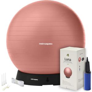Retrospec Luna Exercise Ball with Pump - Anti-Burst Fitness Equipment for Yoga, Core Training & Stability - Home Gym Swiss Ball for Office & Pregnancy (75cm, Rose)