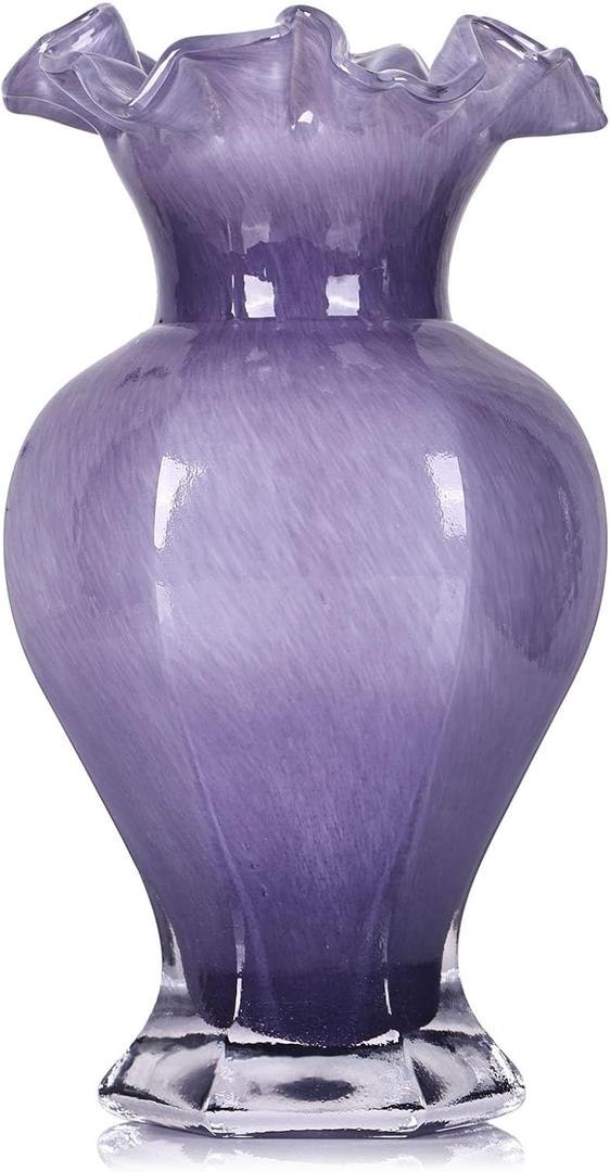 9.4" Tall Purple Vases for Flowers,Hand Blown Glass Vases for Centerpieces, Modern Murano Glass Art Purple Vase for Home Decor,Glass Art for Table Entryway Wedding Decoration