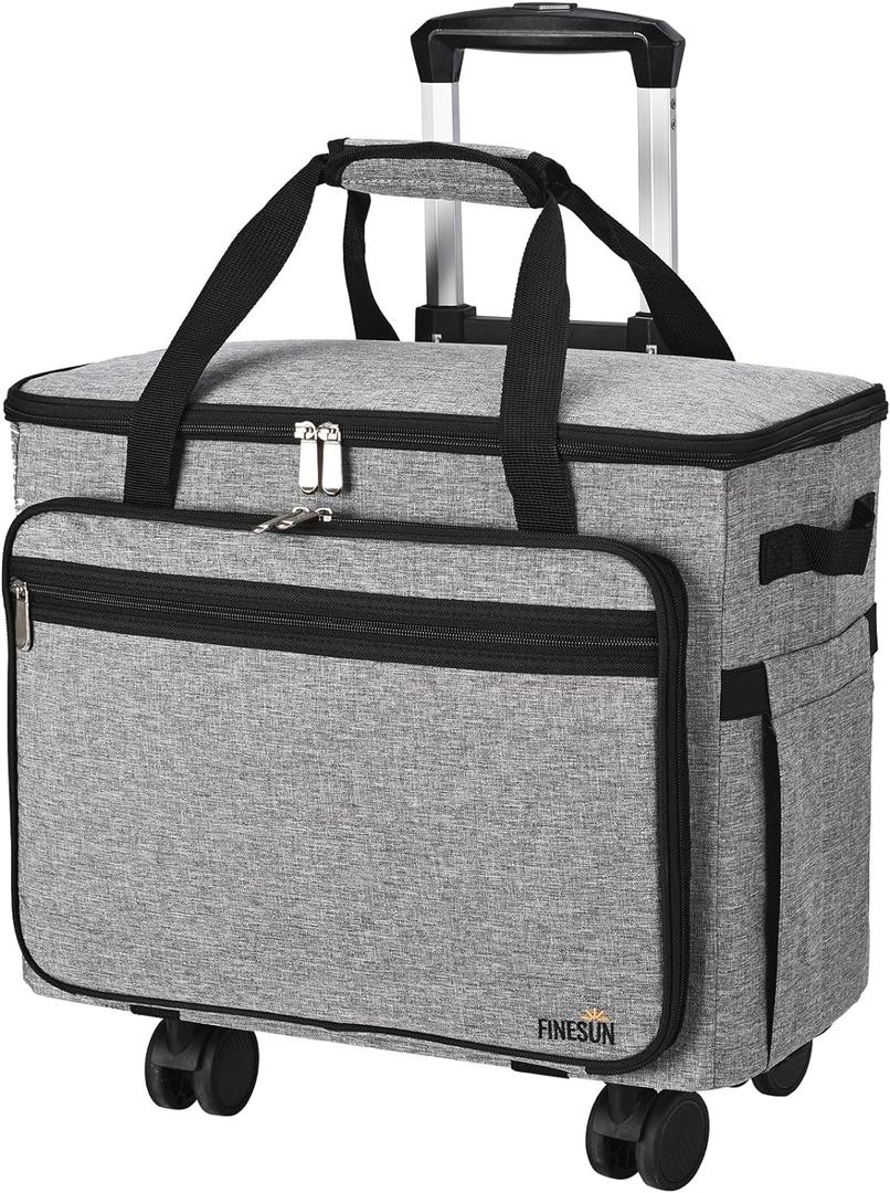 FINESUN Sewing Machine Case with Detachable Dolly Rolling Sewing Machine Case, Trolley Tote Bag Sewing Machine Carrying Case for Most Standard Most Standard Singer, Brother, Janome, Grey