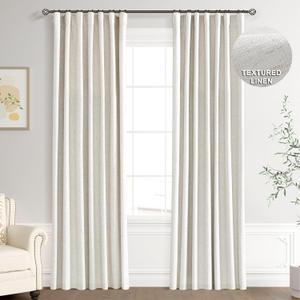 Joywell 100% Blackout Linen Curtains 84 Inch Long for Bedroom Natural Black Out Curtain Back Tab Hook Belt Room Darkening Thermal Insulated Drapes for Living Room Window Cream Ivory 2 Panel,52 x 84