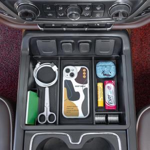 PIMCAR Center Console Organizer Tray for 2014-2018 Chevy Silverado GMC Sierra 1500 & 2015-2019 2500HD/3500HD Models - Custom Fit Storage Insert Accessories (Black)