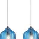 Blue Glass Pendant Lights Kitchen Island 6.29 in Glass Globe Pendant Light Fixture Adjustable Modern Farmhouse Pendant Lighting for Bedroom Dining Room(2 Pack)