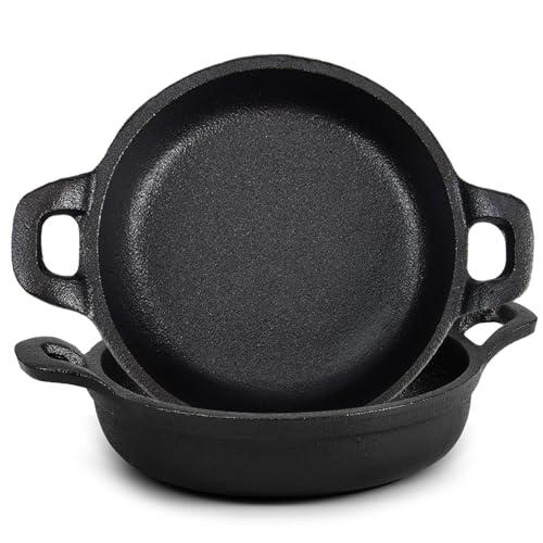 Ziliny Mini Cast Iron Skillets 5 x 5 x 1.3 Inch Cast Iron Pan Small Ramekin Set Black Casserole Dish Cookware Oven Safe Mini Skillets for Kitchen Indoor Outdoor Picnic (2 Pack)
