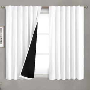 BGment 100% White Blackout Curtains 45 Inch Length for Small Windows, Rod Pocket and Back Tab Double Layer Full Room Darkening Theraml Curtains for Bedroom, 2 Panels, 52 x 45 Inch, Pure White