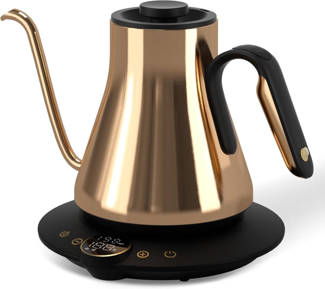 Cocinare Barista Collection Gooseneck Electric Kettle, ±1℉ Precise Temperature Control for PourOver Coffee & Tea, Quick Heating 1500W, Stainless Steel Interior, 0.9L (Gustav Gold)