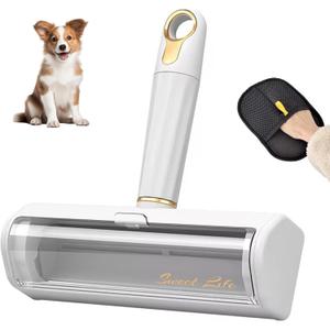 Pet Hair Remover & Reusable Lint Roller Cat & Dog Hair Remover for Furniture, Couch, Carpet, Bedding, Clothes & Car Portable Fur Remover Tool + Pet Hair Removal Glove Bundle